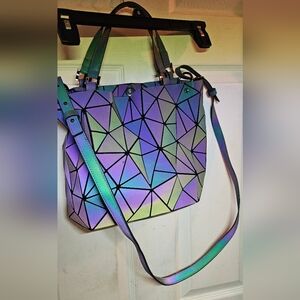 Holographic Geometric Luminous Cross Body Tote Bag purse NWOT